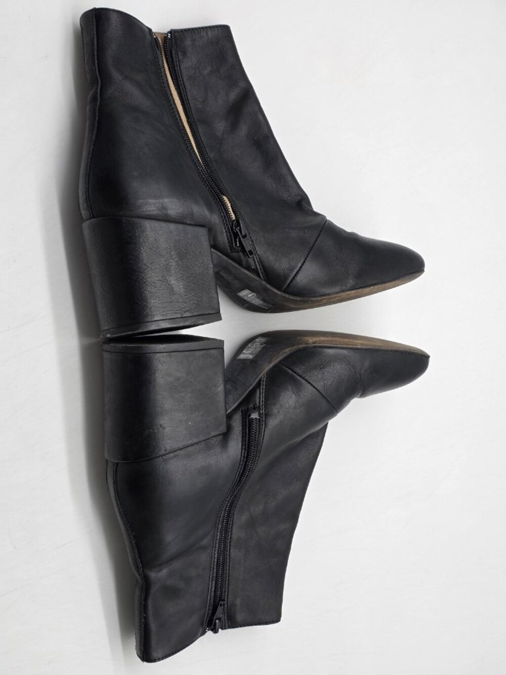 Free People Boots Womens 7.5 Black Nicola Leather Ankle Block Heel Zip Booties - Picture 9 of 12
